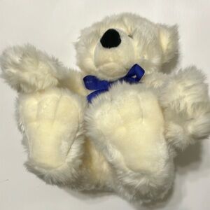 Gund Stuffed Bear Cream with Blue Bow.